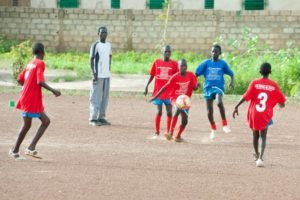 An attacker shoots for goal