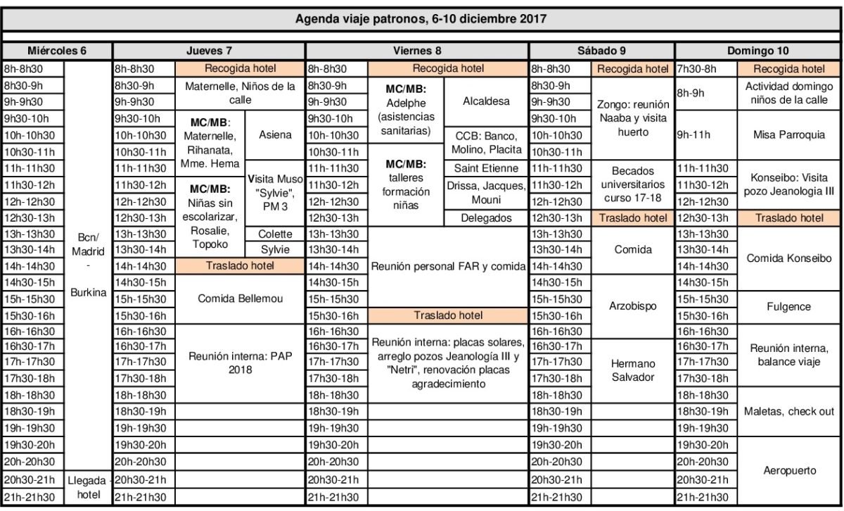 Photo 2. Agenda du voyage