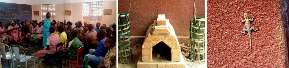 Photos 4, 5 and 6: Rihanata, with the FAR team; the nursery school crèche waiting for “Jesus”, a Xmas tradition in Burkina; and the “human mosquito net”. 